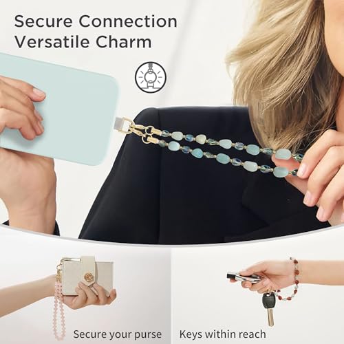 POSADINA Natural Stone Phone Charm, Beaded Healing Phone Wrist Strap, Handmade Cellphone Chain Lanyard with Tether Tab - color: Mist Balance