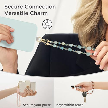 POSADINA Natural Stone Phone Charm, Beaded Healing Phone Wrist Strap, Handmade Cellphone Chain Lanyard with Tether Tab - color: Mist Balance