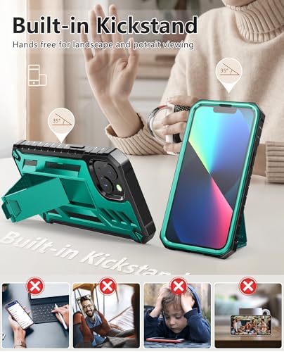 SOiOS for iPhone 13/14/15 Phone Case with Built-in Screen Protector Green | with Kickstand, 20FT Military-Grade Drop Shockproof Protection, Durable Matte Textured, Rugged Heavy Duty iPhone 16e Cover - color: Green
