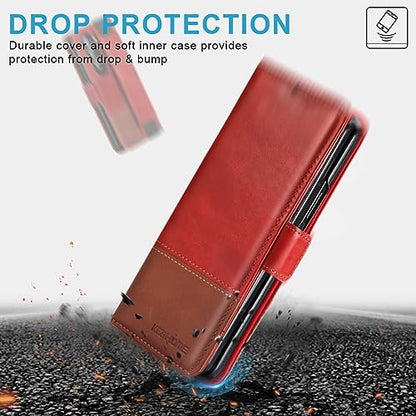 KEZiHOME Genuine Leather Wallet Case for Samsung Galaxy Z Fold 6 - color: Red Brown, size: Galaxy Z Fold 6 Case