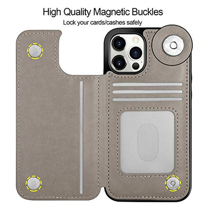 HianDier Wallet Case Compatible with iPhone 12 Pro MAX Case 5G 6.7-inch Slim Protective with Credit Card Slot Holder Flip Folio Soft PU Leather Magnetic Closure Cover, Butterfly Gray - color: Butterfly Gray