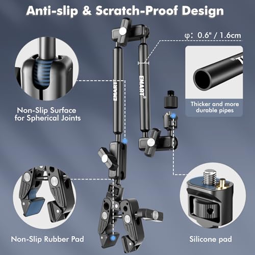 EMART 21" Magic Arm Clamp Kit with Super Clamp, 1/4" 3/8" Threads for ARRI, Flexible Camera Desk Mount, Adjustable Articulating Boom Arm for Webcam/Mic/Action Camera/Phone/Video Light - color: Super Clamp