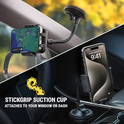Scosche 4-in-1 Universal Suction Cup Cell Phone Holder for Car Vent/Dashboard/Console/Windshield, Adjustable Hands-Free Phone Car Mount, Cellphone Stand Compatible with iPhone 16/15/14/13/12 & Android - size: 1 Pack, style: Window / Dash / Console / Vent