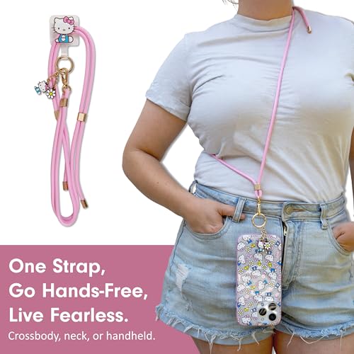 Sonix x Sanrio | Crossbody Phone Strap with Charms | Adjustable, Universal Cell Phone Rope Strap Lanyard | Pink Cord | Hello Kitty Pink Bows - color: Hello Kitty Pink Bows