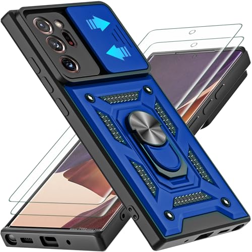 for Galaxy Note 20 Ultra Case, with Self Healing Flexible TPU Screen Protective [2 Pack] & Slide Camera Cover, 360°Rotation Ring Kickstand [Military Grade] Case. (Blue) - color: N-Blue