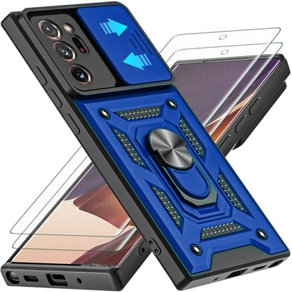for Galaxy Note 20 Ultra Case, with Self Healing Flexible TPU Screen Protective [2 Pack] & Slide Camera Cover, 360°Rotation Ring Kickstand [Military Grade] Case. (Blue) - color: N-Blue