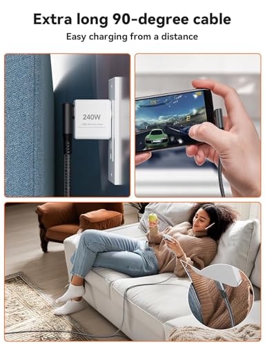XAOSUN 240W Right Angle USB C to USB C Cable, 90 Degree USB C Cable 10FT - size: 10FT-90°