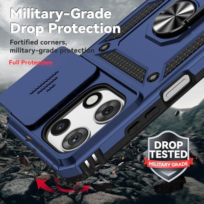 for Motorola Moto G 2025 / Moto G 2026 / Moto G Play 2026 Case, with Slide Camera Cover Screen Protector Ring Holder Kickstand Military Grade Protection Drop Tested Protective Phone Case (Navy Blue) - color: Navy Blue with camera cover Military-Grade 2nd