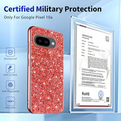 Glitter Case for Google Pixel 10A Phone Case for Women Girls, Slim Ultra Thin Matte Back Shockproof Protective Cover for Google Pixel 10A 5G Crystal Bling Case (Red) - color: Red