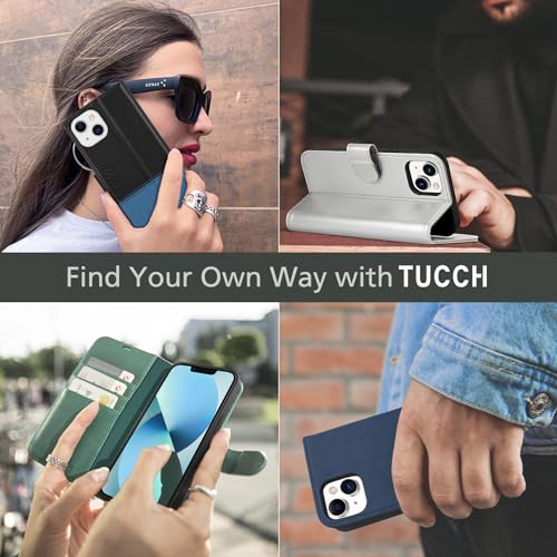 TUCCH Wallet Case for iPhone 13 (6.1") 2021, 3 Card Holders, Black | RFID Blocking, Viewing Stand, Shockproof TPU Shell, PU Leather, Magnetic Closure, Protective Folio Flip Cover - color: Black