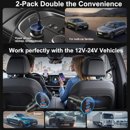 Car Charger USB C,4-Port 98W Super Fast Charging Car Phone Charger Adapter - color: Black