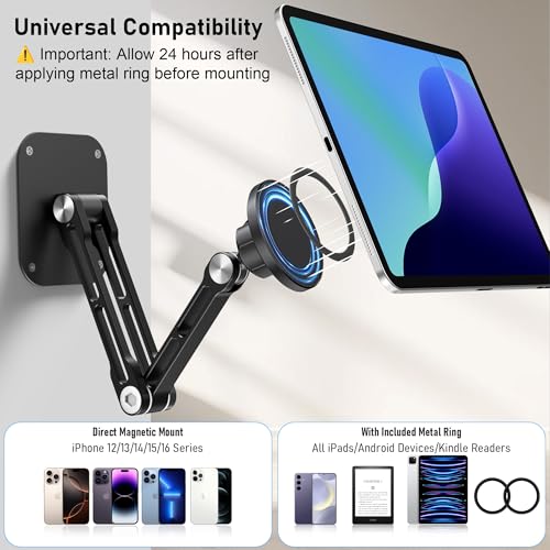 Magnetic iPad Wall Mount, Aluminum Dual-Arm Tablet Mount Holder - color: Black, size: 4.7"-15.6" - 2 arm mount