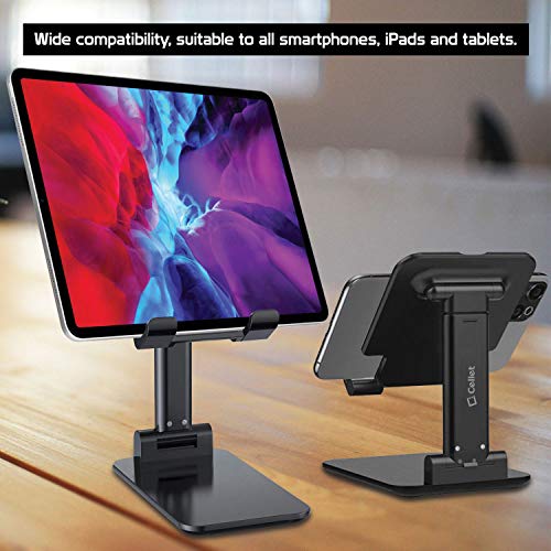 Cellet Adjustable Phone Holder & Tablet Stand, Desktop Table Dock Mount - Foldable Stand Compatible for iPhones, iPad Pro Air Mini Android Smartphones and Tablets (Black) - color: Black