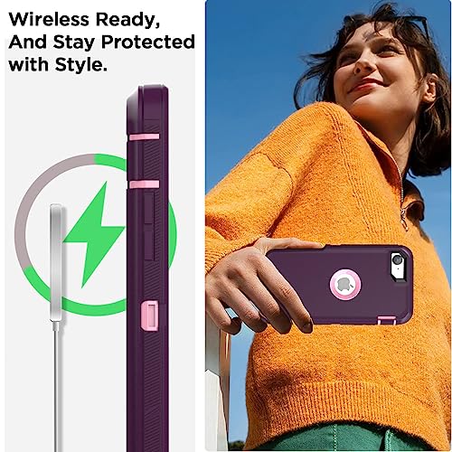 AICase for iPhone SE Case 3rd & 2nd Generation, for iPhone SE 2022/2020 Built-in Screen Protector Heavy Duty Protective Shockproof 3-Layer Full Body Rugged Phone Cover, Night Purple/Pink - color: Night Purple/pink