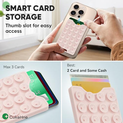 Suction Phone Card Holder Adhesive Mount,Up to 3 Cards,Chalk Pink - color: Chalk Pink