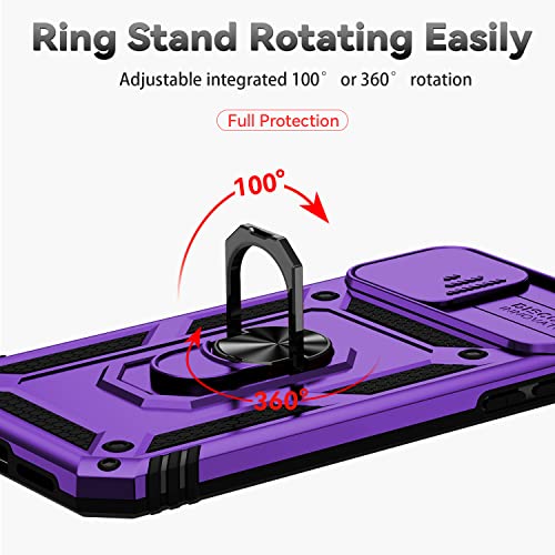 for iPhone XS Max Case with Camera Lens Cover HD Screen Protector, Dual Layer Military Grade Drop Protection Magnetic Ring Holder Kickstand Protective Phone Case for iPhone XS Max 6.5 inch (Purple) - color: Purple with camera cover Military-Grade 2nd gen