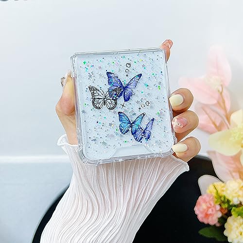 Compatible with Samsung Galaxy Z Flip 5 Case Clear Butterfly Women | Soft TPU Stars Sparkle Glitter Anti-Scratch Shockproof Protective Cover - color: TPU\Butterfly Purple, size: Samsung Galaxy Z Flip 5