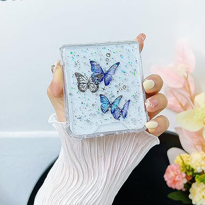 Compatible with Samsung Galaxy Z Flip 5 Case Clear Butterfly Women | Soft TPU Stars Sparkle Glitter Anti-Scratch Shockproof Protective Cover - color: TPU\Butterfly Purple, size: Samsung Galaxy Z Flip 5