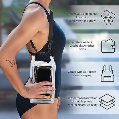 IP68 Waterproof Dry Bag, 2L - Roll Top Waterproof Pool Bag，Dry Bags for Kayaking Waterproof-w/Phone Pouch,Large Waterproof Phone Pouch,Boating & Kayak Accessories Camping (White) - color: white