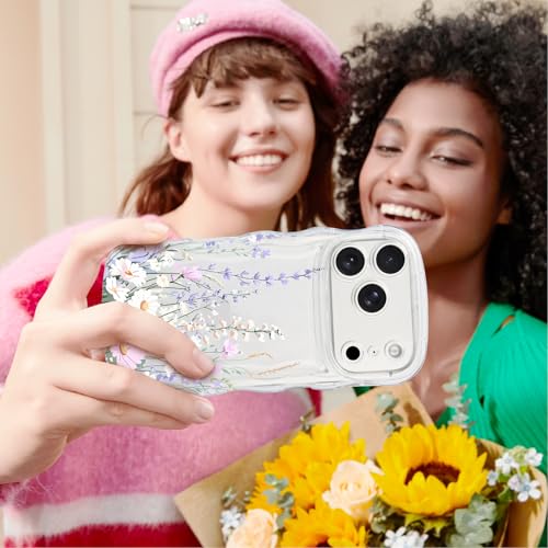 AULEEP for iPhone 17 Pro Case, Clear Cute Phone Case Floral with Curly Wave Frame Shape Design, Slim Soft Shockproof TPU Protective Phone Cover for Women, Wavy Case Girly for iPhone 17 Pro 6.3" - size: iPhone 17 Pro