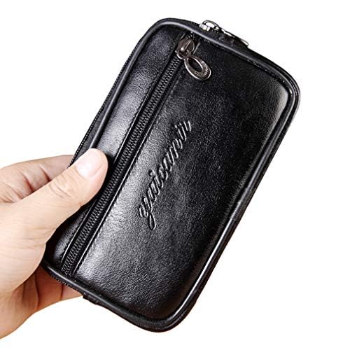 Leather Phone Belt Bag Holster Pouch for Men Loop Flip Coin Purse Case Cell Phone Waist Pack Pouch Case - color: #07black