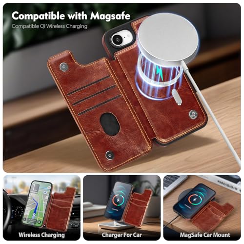 SkyEagle Compatible with MagSafe iPhone 17e / 16e Case Wallet,Brown | Magnetic Clasp,RFID Blocking,PU Leather,Flip Folio Shockproof Phone Cover,with Credit Card Slots & Kickstand for Men & Women - color: Brown