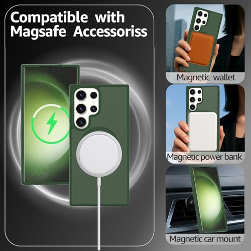 for Samsung Galaxy S23 Ultra Case Magnetic, Compatible with Magsafe 6.8 Inches Slim Fit Heavy Duty Protection Wireless Charging Lightweight Shockproof Anti-Slip Protective Phone Cover, Green - color: Green Magnetic