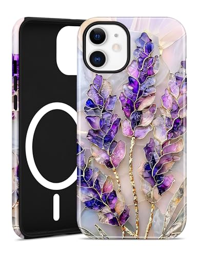 Magnetic Flower Phone Case for iPhone 17 Pro, Purple Lavender | Compatible with MagSafe, Cute Stained Glass Floral Aesthetic, TPU and PC Shockproof Protective Phone Cover for Women Girls - color: Stained Glass Purple Lavender