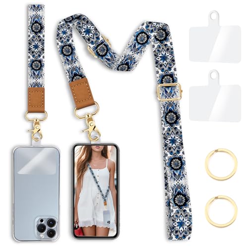 Yonlevres Phone Lanyard Crossbody Strap Wrist Neck Adjustable Women Boho - color: Bohemian Blue