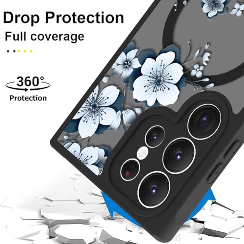 Magnetic for Samsung Galaxy S24 Ultra Case,White Flower | Compatible with MagSafe,Cute Fashion Translucent Matte Hard Back Shockproof Anti-Scratch Phone Case-Ink Flower - color: Ink Flower, size: Samsung Galaxy S24 Ultra