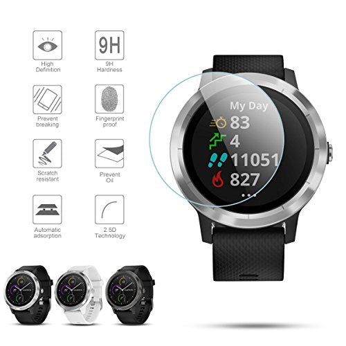 Diruite 4-Pack for Garmin Vivoactive 3 Tempered Glass Screen Protector, 2.5D 9H Hardness Screen Protective Film [Anti-Scratch]