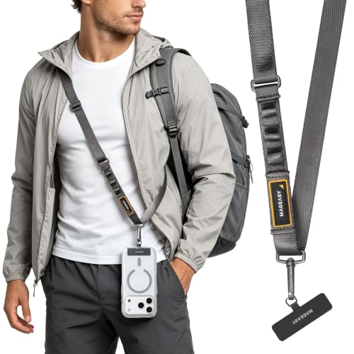 MAGEASY Rover iPhone Lanyard Crossbody with Tether Tab & Attachment Loop, Adjustable Anti Theft Phone Strap for Samsung Google Pixel Phone, 20mm Neck Shoulder Lanyard (Single Clip, Gray) - color: Gray, size: Single Clip