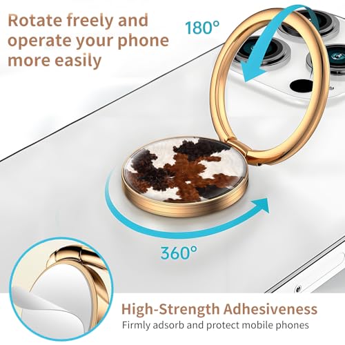 Cell Phone Ring Holder, Cute Metal Phone Grip Stand Finger Ring Kickstand, Flexible 360°Rotation Phone Tablet Case Accessories Compatible with Most Phones Brown Cowhide Print - color: Brown Cowhide Print