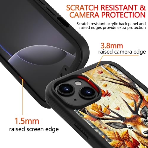Compatible with iPhone 14 / iPhone 13 Case – Rugged Full-Body Protective Cover for Women Men Dual Layer Shockproof Bumper, Heavy-Duty Phone Case - Deer Fall Maple Leaf 098 - color: Deer Fall Maple Leaf 098