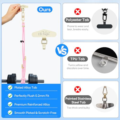 Adjustable Anti-Theft Phone Lanyard Neck & Crossbody Strap with 0.2mm Metal Tab & Comfort-Fit 8mm Rope (Light Pink) - color: Light Pink