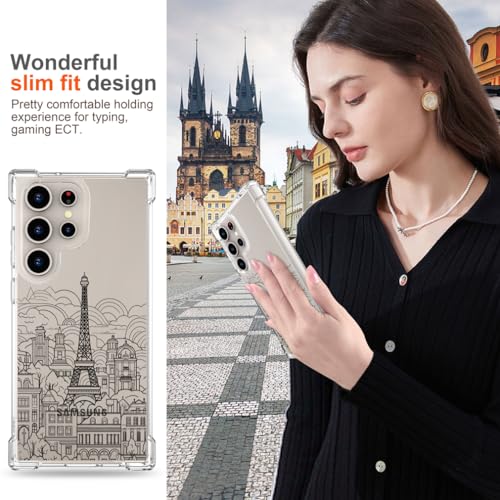 Hungo Galaxy S24 Ultra Case for Women Clear Design Cute,Girly Girls Case Compatible with Samsung Galaxy S24 Ultra Eiffel Tower Paris Cityscape Clouds Buildings Skyline City Tour - color: Cityscape