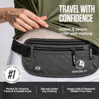 VENTURE 4TH Travel Money Belt, RFID Blocking Passport Holder - Gray - color: Ash Gray