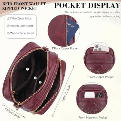 Small Crossbody Bags for Women, RFID Phone Purse with Card Slots, Triple Compartments Lightweight Shoulder Bag - color: 6-red