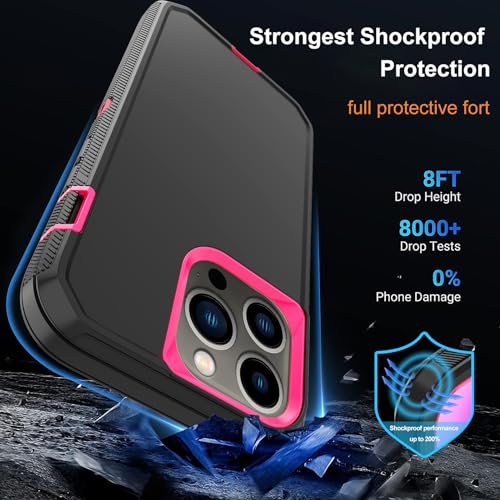 for iPhone 14 Pro Max Case with 2 Screen Protector,Heavy Duty Shockproof Drop Protection Rugged 3-Layer Military Tough Durable Protective Cover for Apple iPhone 14 Pro Max6.7 (Black/Rose) - color: Black/Rose