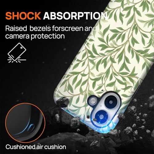 Case for iPhone 16 Plus, Shockproof Hybrid Protective Phone Case, Dual-Layer Drop Protection Anti-Scratch, Green Leaves - color: Green Leaves, size: iPhone 16 Plus