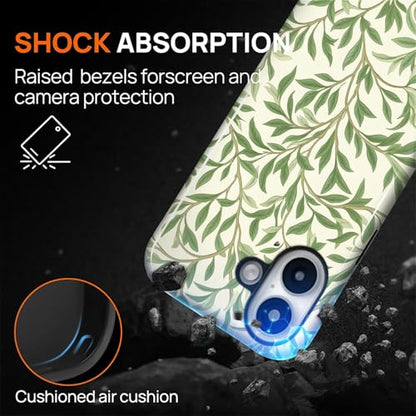 Case for iPhone 16 Plus, Shockproof Hybrid Protective Phone Case, Dual-Layer Drop Protection Anti-Scratch, Green Leaves - color: Green Leaves, size: iPhone 16 Plus
