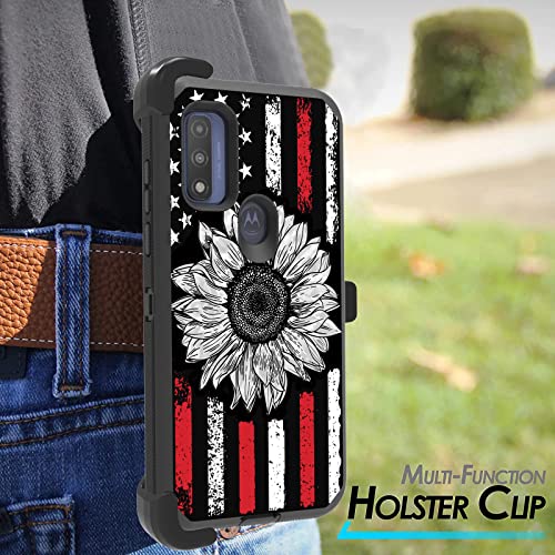 for Moto G Pure 2021/ Moto G Power 2022 Case, Heavy Duty Triple-Layer Drop Protection Full-Body Rugged Shockproof Durable Cover Holster with Swivel Belt-Clip, American Retro Sunflower Flag - color: American Retro Sunflower Flag, size: Moto G Pure/ Moto G