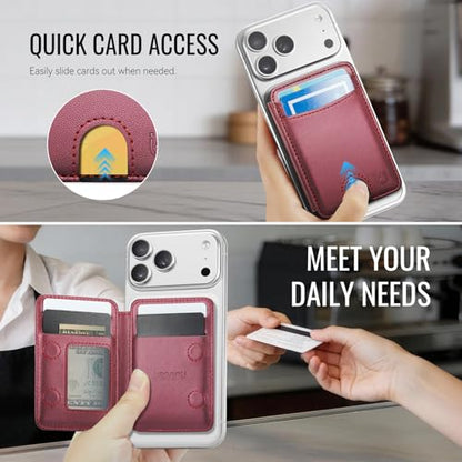 for Magsafe Wallet Magnetic RFID Blocking Card Holders, Wine Red - color: Wine Red