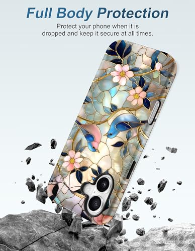 Jusy Magnetic Stained Glass Floral Case for iPhone 16e/17e, Bird | Compatible with MagSafe, Cute Aesthetic Flower Design, TPU and PC Protective Phone Cover - color: Bird