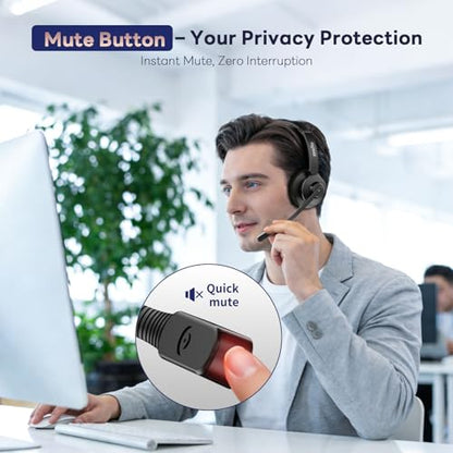 Wireless Headset with Mic for Work, Bluetooth Headset, Mic Clear Calls, Wireless Headphones with AI Noise Cancelling Microphone (Bluetooth 5.3 & Mic Mute), for Laptop (Without USB Dongle)