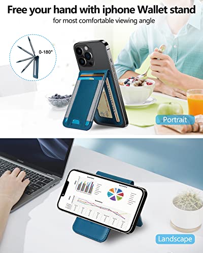 for MagSafe Wallet with Adjustable Stand, 9 Card Holder, Open ID Window - color: Midnight Blue