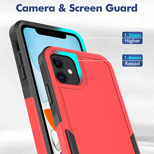 Jeylly for iPhone 11 Case 6.1 inch, Heavy Duty Dual Layer Full Body Rugged Shockproof Hybrid Hard PC Soft TPU Bumper Anti Scratch Protective Case Women Girls Boys iPhone 11 Cover, Red - color: Red, size: iPhone 11