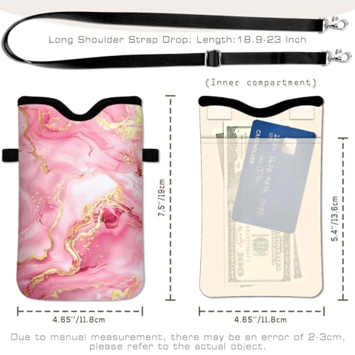 Universal Phone Sleeve Pouch with Crossbody Strap 7.6 X 4.3 Inches Shockproof Water Resistant Mobile Protection Bag-Pink Neoprene Phone Pouch Bag - color: Marble-Pink-Phone Pouch