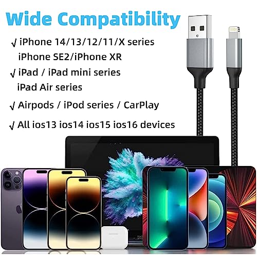 2 FT iPhone Charging Cable, 2 Pack [MFi Certified] USB to Lightning Cable 2ft for Car Fast Charging Braided Short iPhone Cord Compatible with Apple iPhone 14/13/12/11Pro/X/XR/8/7/6s/Plus/SE/iPad - size: 2FT