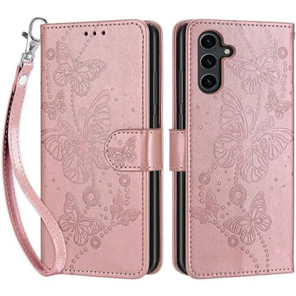 Wallet Case for Samsung Galaxy S24 Plus 6.7 inch, Rose Gold Butterfly | Women Flip Folio Cover, Embossed PU Leather, Stand, Credit Card Holders Slots, Wrist Strap - color: 7
